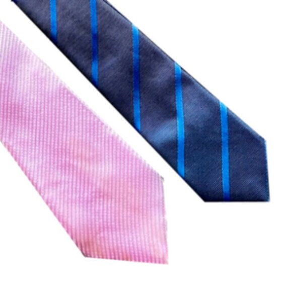 Lot of 2 for $20 Boys Pre-tied Neck Ties 13” Pink and Navy Blue - Picture 2 of 4
